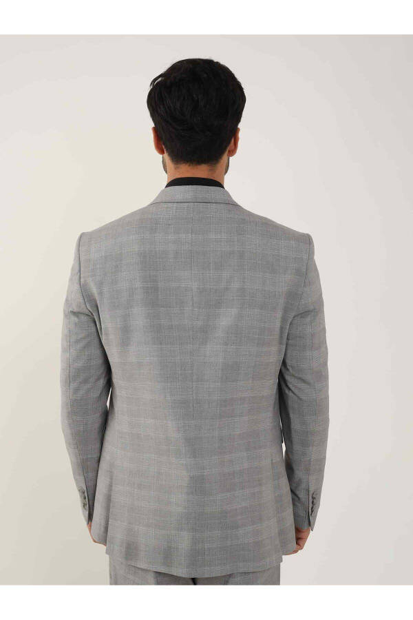 Grey Men's Slim Fit Plaid Single Breasted Suit - 95012 - 3