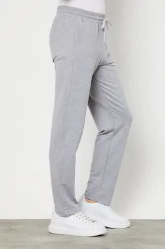 Grey Men's Straight Leg Relaxed Fit Premium Fabric Sweatpants-GRAY - 3