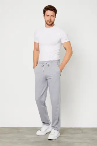 Grey Men's Straight Leg Relaxed Fit Premium Fabric Sweatpants-GRAY - 4