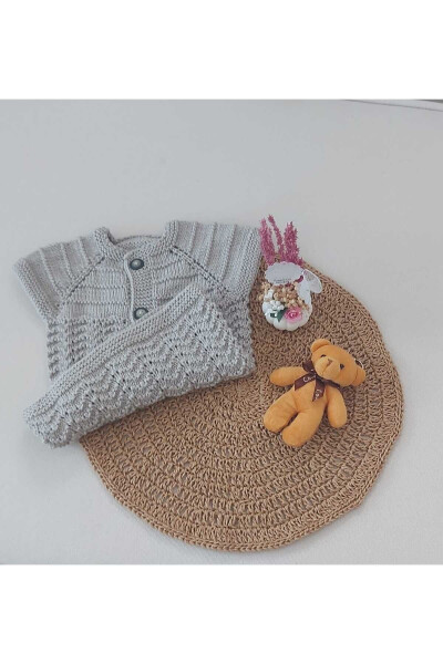 Grey Newborn Baby Hand Knit Cotton Vest, Buttoned, Birth Gift 0-12 Months - BEGİN (1)