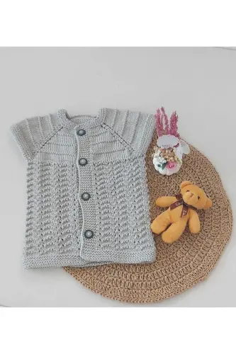Grey Newborn Baby Hand Knit Cotton Vest, Buttoned, Birth Gift 0-12 Months 