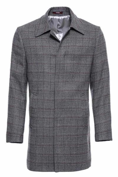 Grey plaid, hidden button, pointed collar coat - Wessi - WESSI