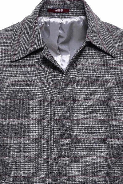 Grey plaid, hidden button, pointed collar coat - Wessi - WESSI (1)