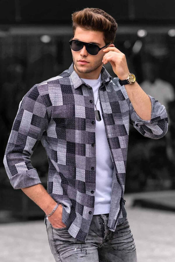Grey Plaid Lumberjack Men's Shirt 4667 - 4