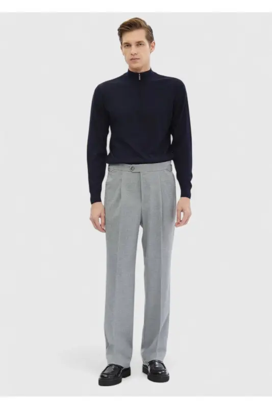 Grey Plain Weave Casual Trousers - RAMSEY