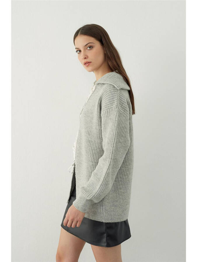 Grey Polo Neck Decollete Knit Sweater - 8