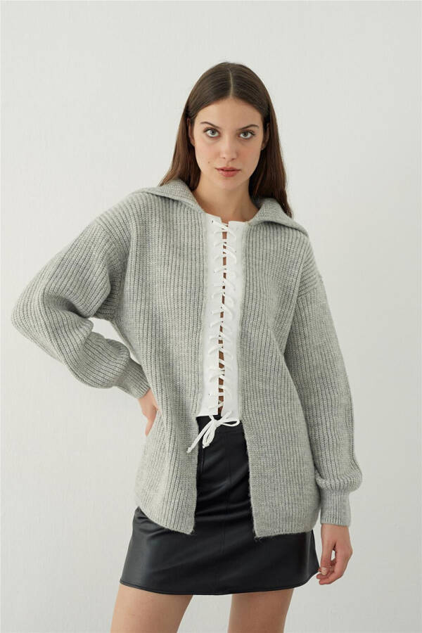 Grey Polo Neck Decollete Knit Sweater - 12