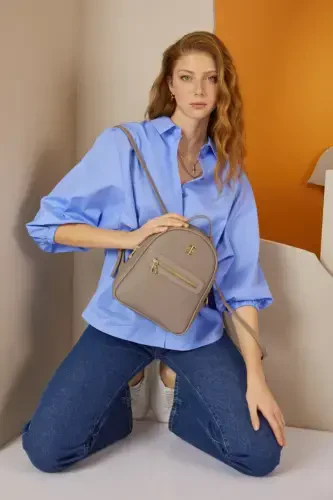 Grey Print Women's Backpack 05PO22Y1541-Print GREY - 1