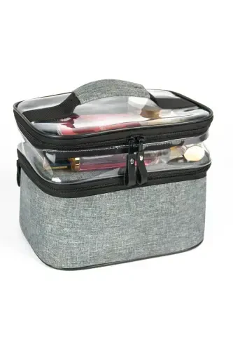 Grey Professional Two Compartment Makeup And Skincare Bag-Grey - JOSEKI (1)
