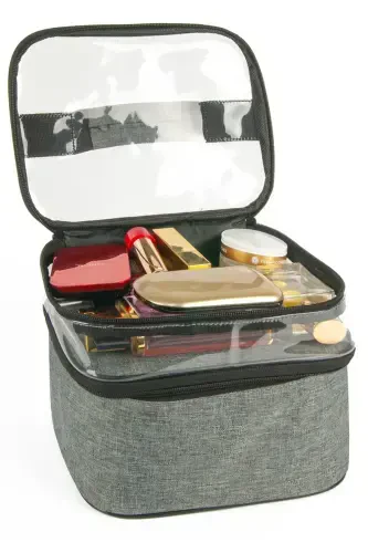 Grey Professional Two Compartment Makeup And Skincare Bag-Grey - 3
