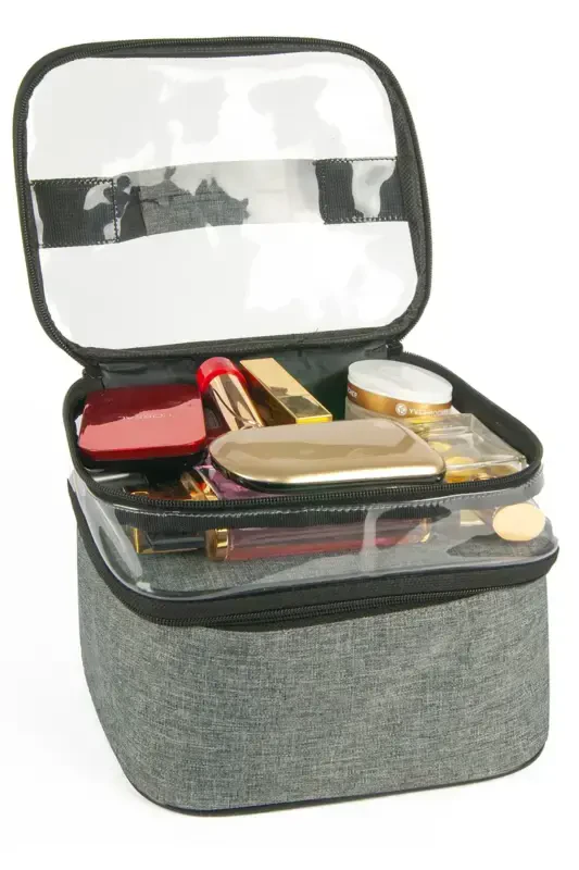 Grey Professional Two Compartment Makeup And Skincare Bag-Grey - 3