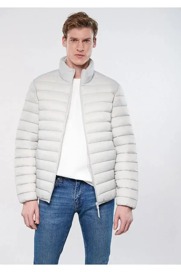 Grey puffer jacket, regular fit, comfortable cut. - 1