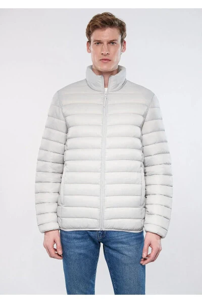 Grey puffer jacket, regular fit, comfortable cut. - 3