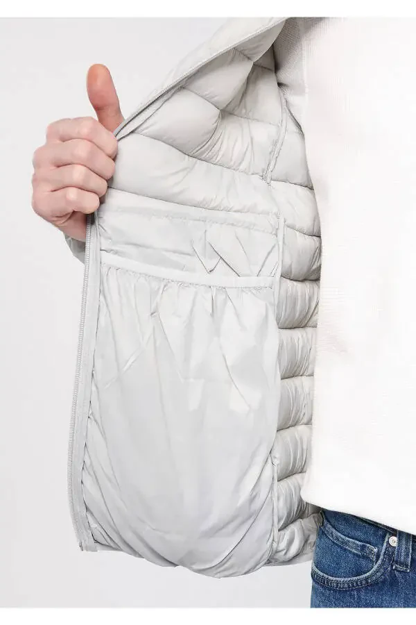 Grey puffer jacket, regular fit, comfortable cut. - 4