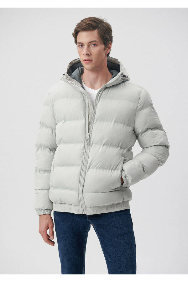 Grey puffer jacket with hood. - 1