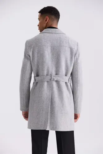Grey Qulay moslama qushli, sel kashabali, zippingli jun palto - 4
