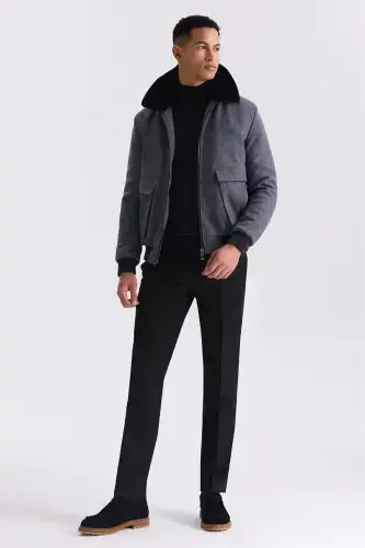 Grey Regular Fit Collared Furry Winter Puffer Coat - JAKAMEN (1)