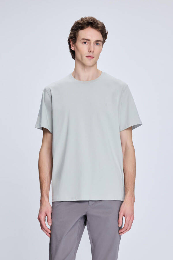 Grey Regular Fit Crew Neck Cotton Knitted T-Shirt - 1