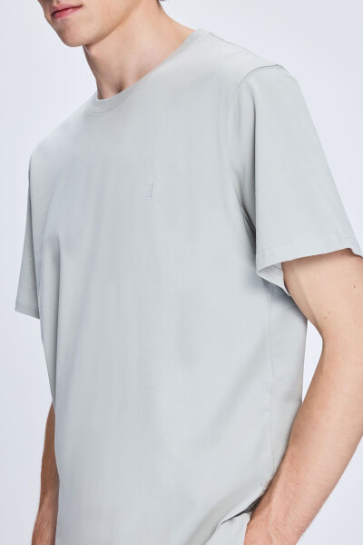 Grey Regular Fit Crew Neck Cotton Knitted T-Shirt - 4