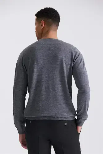 Grey Regular Fit Crew Neck Knitted Sweater - 4