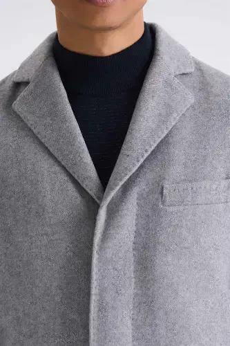 Grey Regular Fit Crew Neck Wool Cachecoat - 3