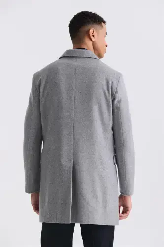 Grey Regular Fit Crew Neck Wool Cachecoat - 4