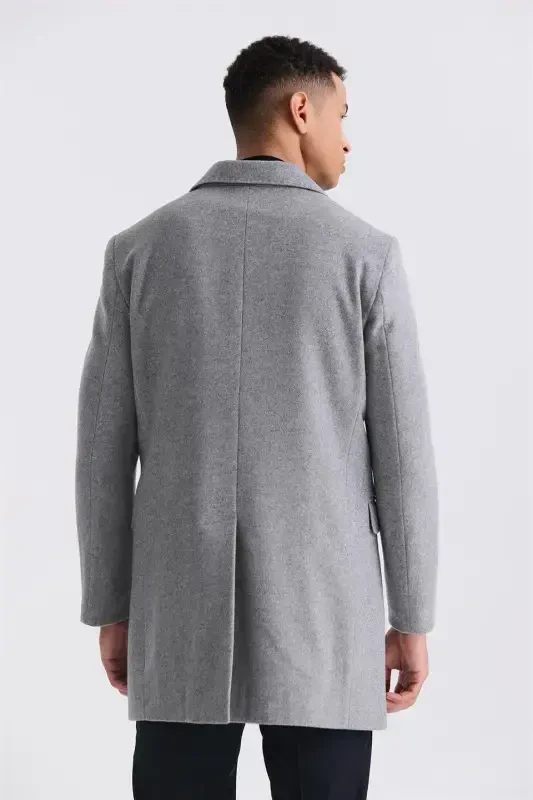 Grey Regular Fit Crew Neck Wool Cachecoat - 4