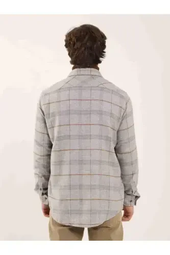 Grey Regular Fit Plaid Pattern Classic Collar Long Sleeve Lumberjack Shirt - 5