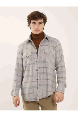 Grey Regular Fit Plaid Pattern Classic Collar Long Sleeve Lumberjack Shirt 