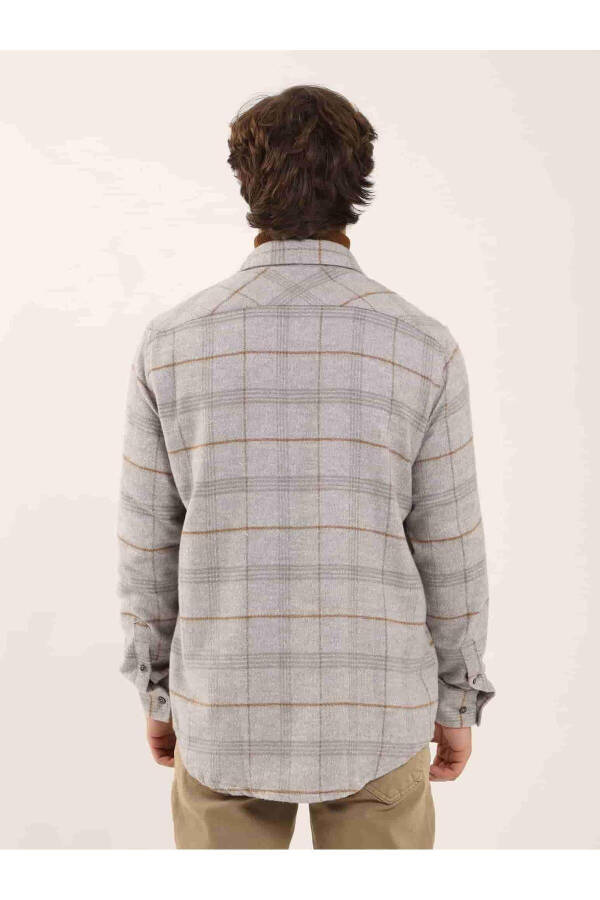 Grey Regular Fit Plaid Pattern Classic Collar Long Sleeve Lumberjack Shirt - 5