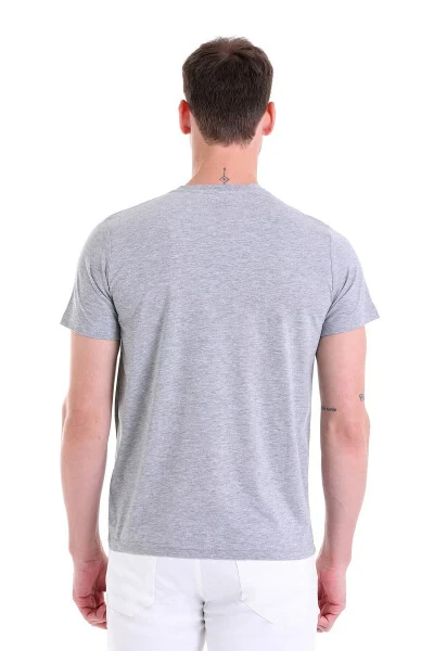 Grey Regular Fit Straight 100% Cotton V-Neck T-Shirt - 6