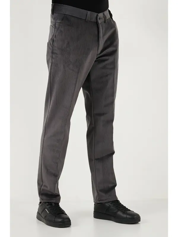 Grey Regular Fit Straight Leg Men's Corduroy Trousers 645merlin-Grey - 5