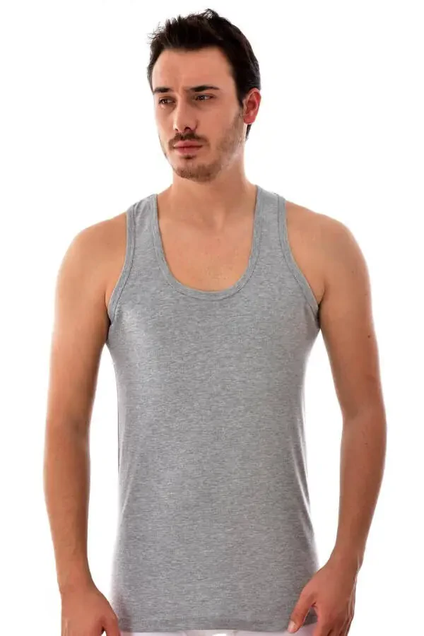 Grey Ribbed Stretch Men's Tank Top - 3