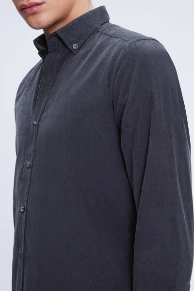 Grey Slim Fit 100% Cotton Button-Down Collar Long Sleeve - 4
