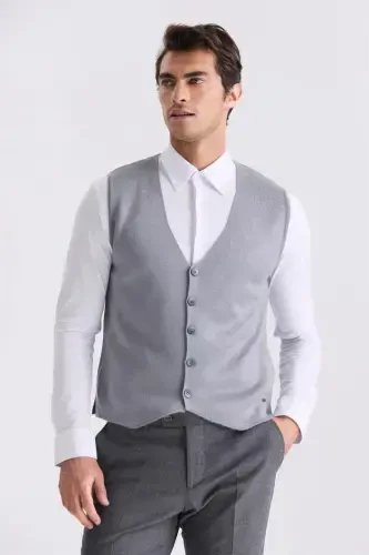 Grey Slim Fit Buttoned Knitted Waistcoat 