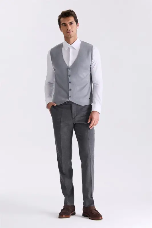Grey Slim Fit Buttoned Knitted Waistcoat - 2