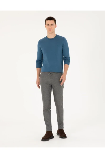 Grey Slim Fit Canvas Trousers - PIERRE CARDIN