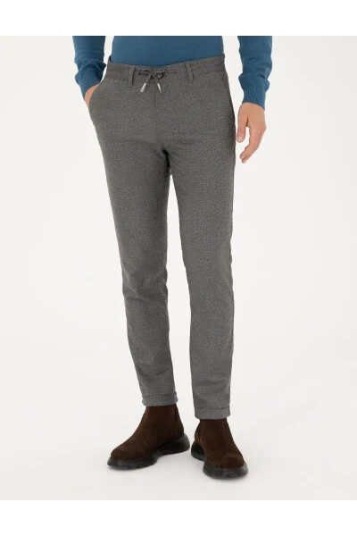 Grey Slim Fit Canvas Trousers - PIERRE CARDIN (1)
