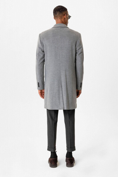 Grey Slim Fit Jacket Collar Men's Coat - 5