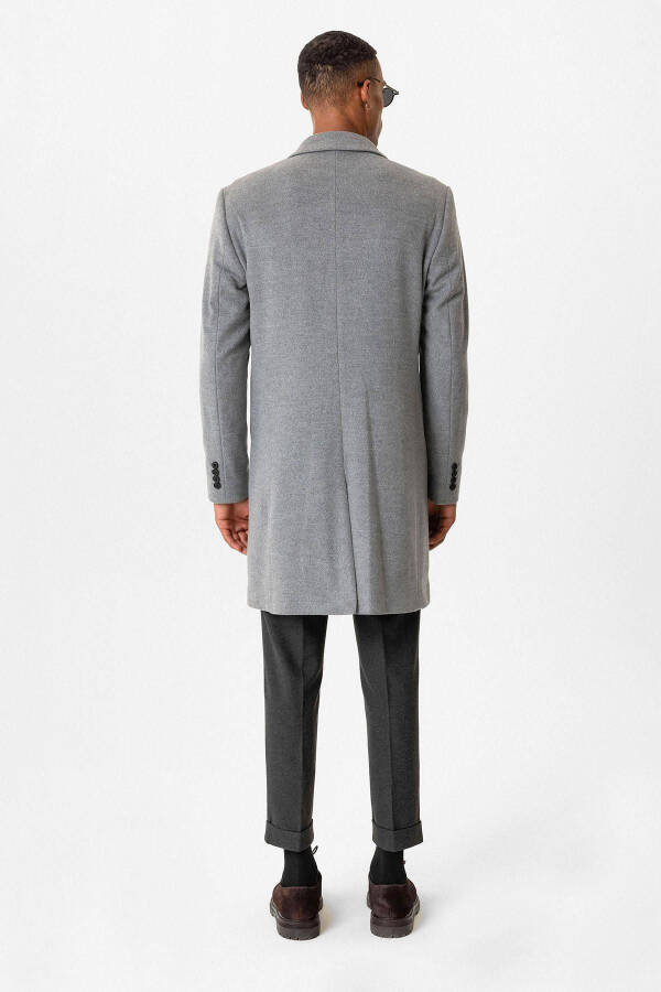 Grey Slim Fit Jacket Collar Men's Coat - 5