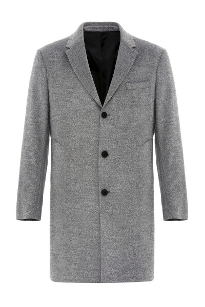 Grey Slim Fit Jacket Collar Men's Coat - 6