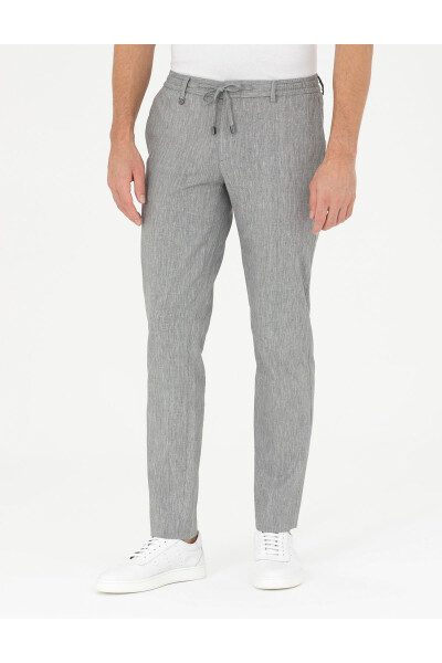 Grey Slim Fit Linen Blend Trousers - PIERRE CARDIN (1)