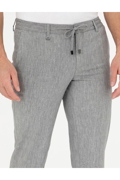 Grey Slim Fit Linen Blend Trousers - 5