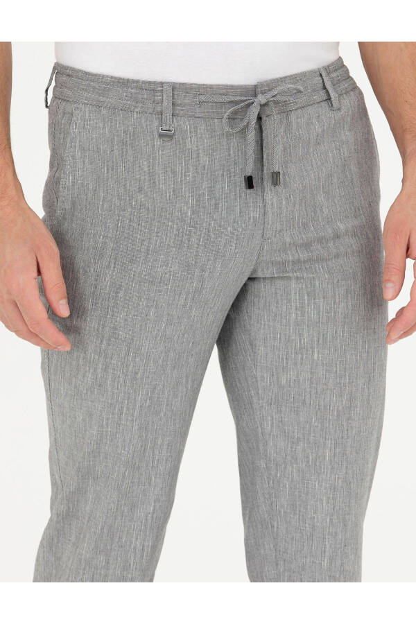 Grey Slim Fit Linen Blend Trousers - 5