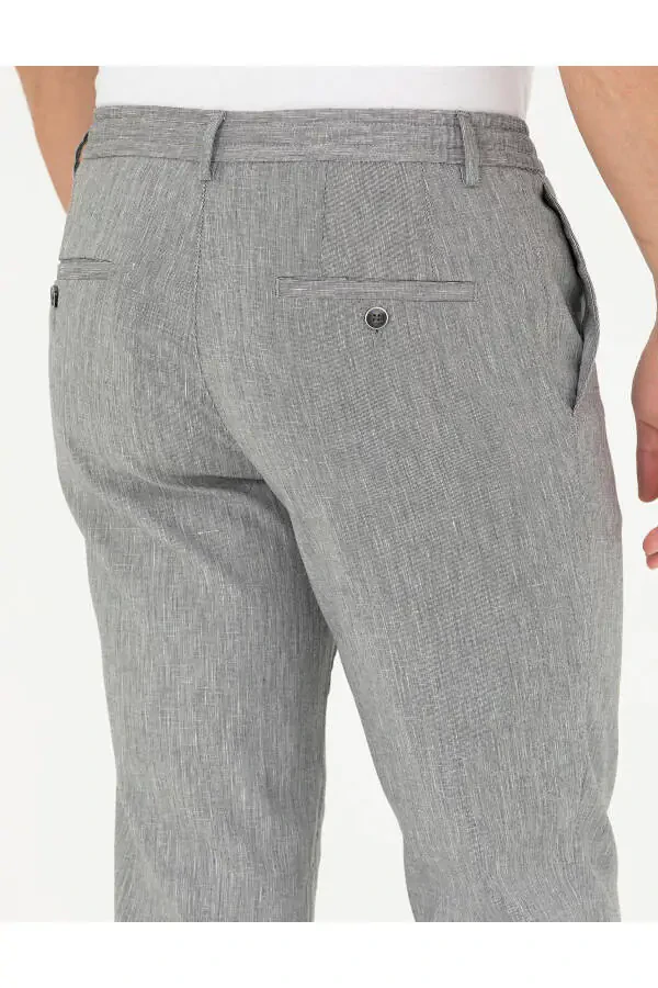 Grey Slim Fit Linen Blend Trousers - 7