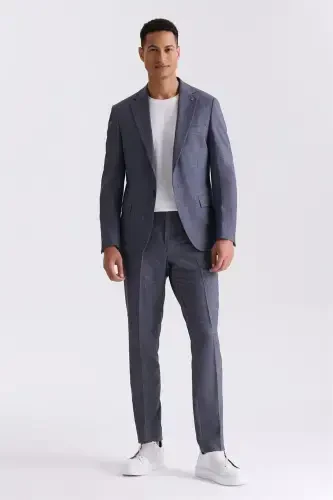 Grey Slim Fit Mono Collar Single Button Casual Suit 