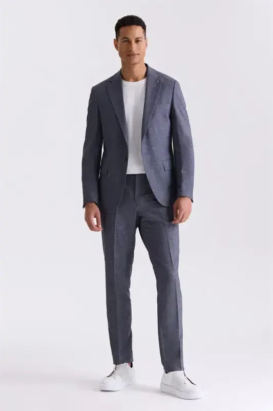 Grey Slim Fit Mono Collar Single Button Casual Suit - 1