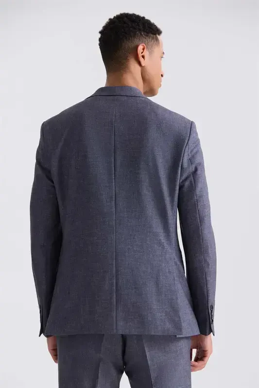 Grey Slim Fit Mono Collar Single Button Casual Suit - 4