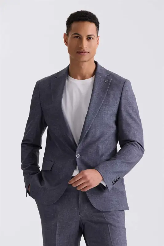 Grey Slim Fit Mono Collar Single Button Casual Suit - 2
