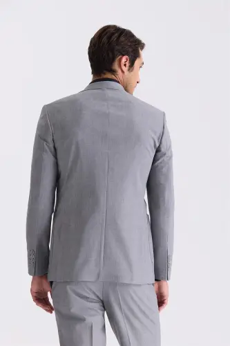Grey Slim Fit Notch Collar Wool Suit - 4